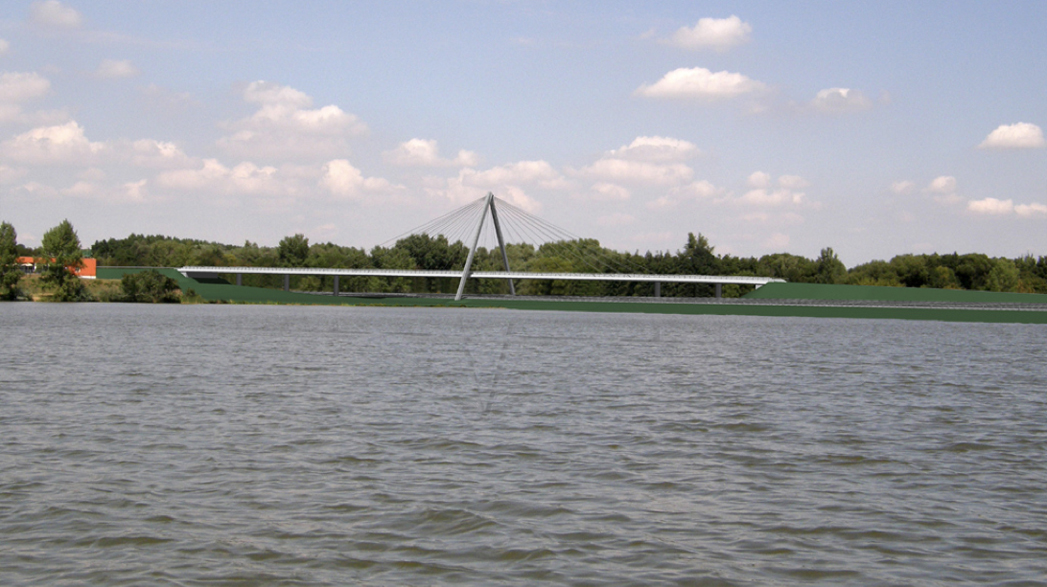 Fotodokumentace stavu před realizací a vizualizace mostu na D52, Nové Mlýny